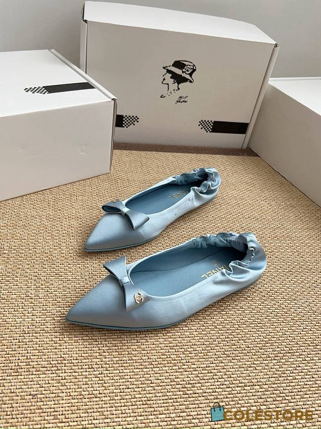 Colestore Chanel Ballerina Shoes Silk Satin Fabric Blue - 1