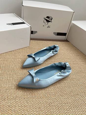 Colestore Chanel Ballerina Shoes Silk Satin Fabric Blue