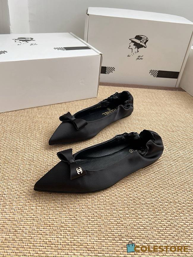 Colestore Chanel Ballerina Shoes Silk Satin Fabric Black - 1