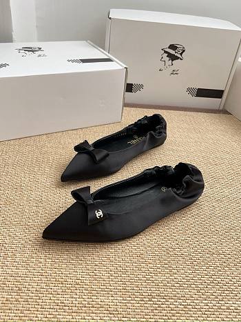 Colestore Chanel Ballerina Shoes Silk Satin Fabric Black