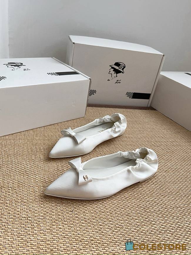 Colestore Chanel Ballerina Shoes Silk Satin Fabric White - 1