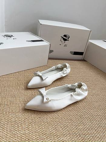 Colestore Chanel Ballerina Shoes Silk Satin Fabric White