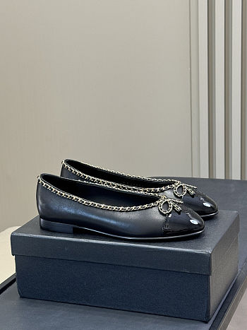 Colestore Chanel Ballerina Shoes Lambskin & Glossy Calfskin Black 1.5cm