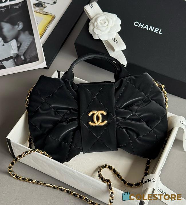 Colestore Chanel Mini Bow Bag Imported Velvet Nylon & Gold-Tone Metal Black 29x38x5cm - 1