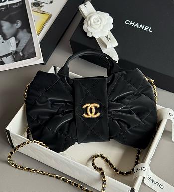 Colestore Chanel Mini Bow Bag Imported Velvet Nylon & Gold-Tone Metal Black 29x38x5cm