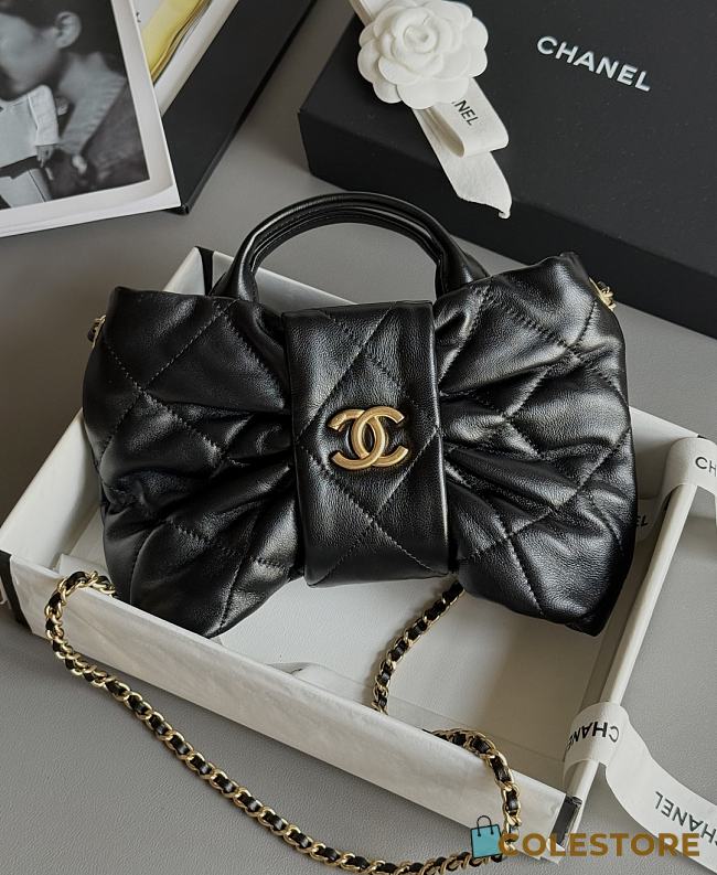 Colestore Chanel Bow Bag Shiny Lambskin & Gold Plated Metal Black 29x38x5cm - 1
