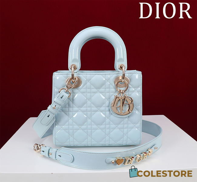Colestore Dior Small Lady Dior My ABC Dior Bag Powder Blue Patent Cannage Calfskin 20x16x8cm - 1