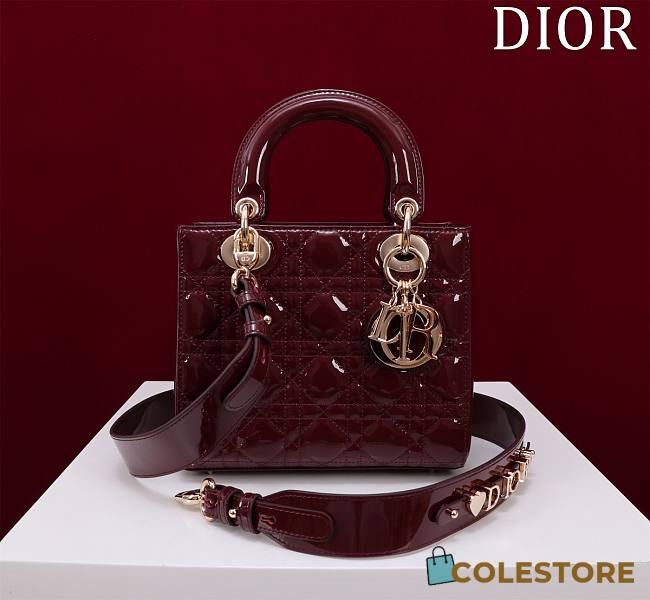 Colestore Dior Small Lady Dior My ABC Dior Bag Burgundy Patent Cannage Calfskin 20x16x8cm - 1