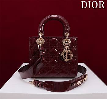 Colestore Dior Small Lady Dior My ABC Dior Bag Burgundy Patent Cannage Calfskin 20x16x8cm