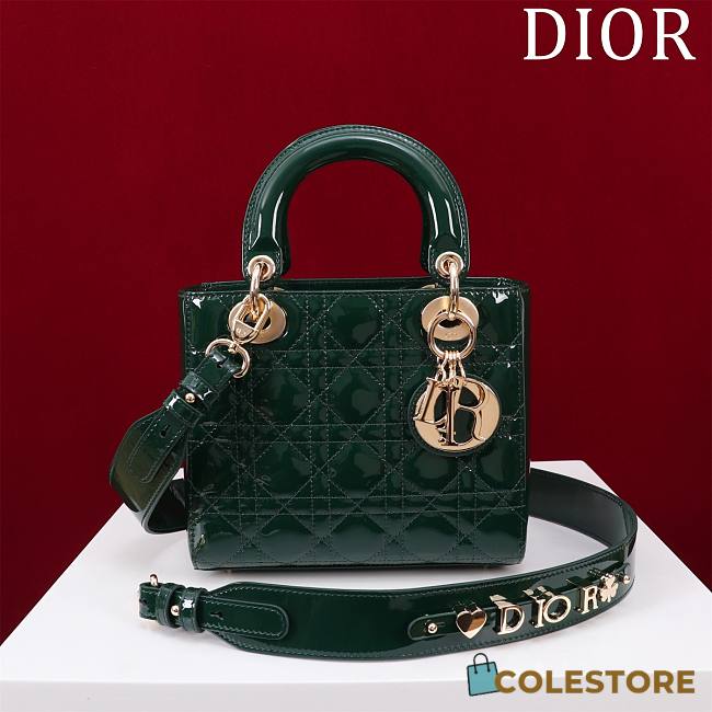 Colestore Dior Small Lady Dior My ABC Dior Bag Green Patent Cannage Calfskin 20x16x8cm - 1