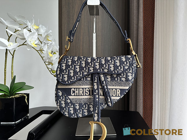 Colestore Dior Saddle Bag Blue Dior Oblique Embroidery 25.5 x 20 x 6.5 cm - 1