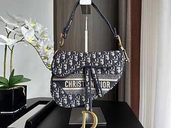 Colestore Dior Saddle Bag Blue Dior Oblique Embroidery 25.5 x 20 x 6.5 cm