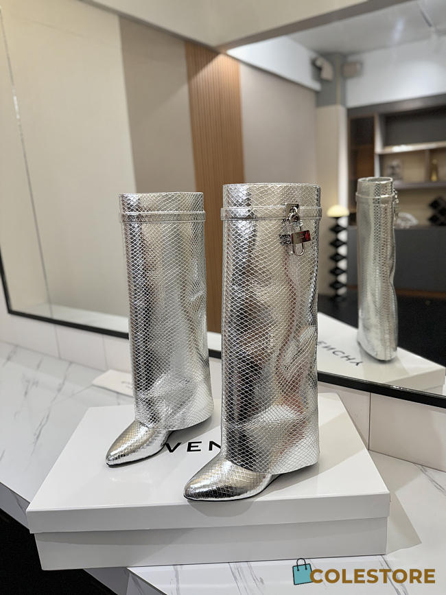 Colestore Givenchy Shark Lock in Python Silver Boots - 1