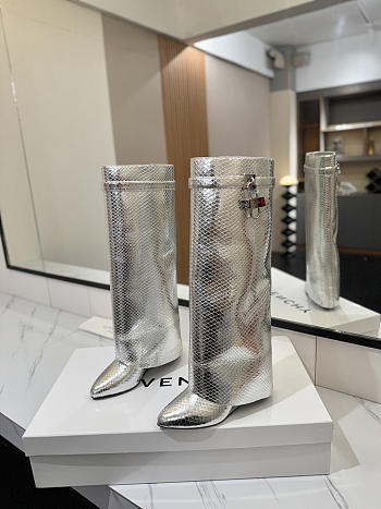 Colestore Givenchy Shark Lock in Python Silver Boots