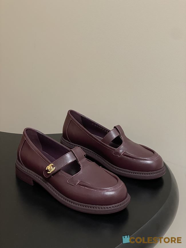 Colestore Chanel Moccasins Shoes Calfskin Burgundy - 1