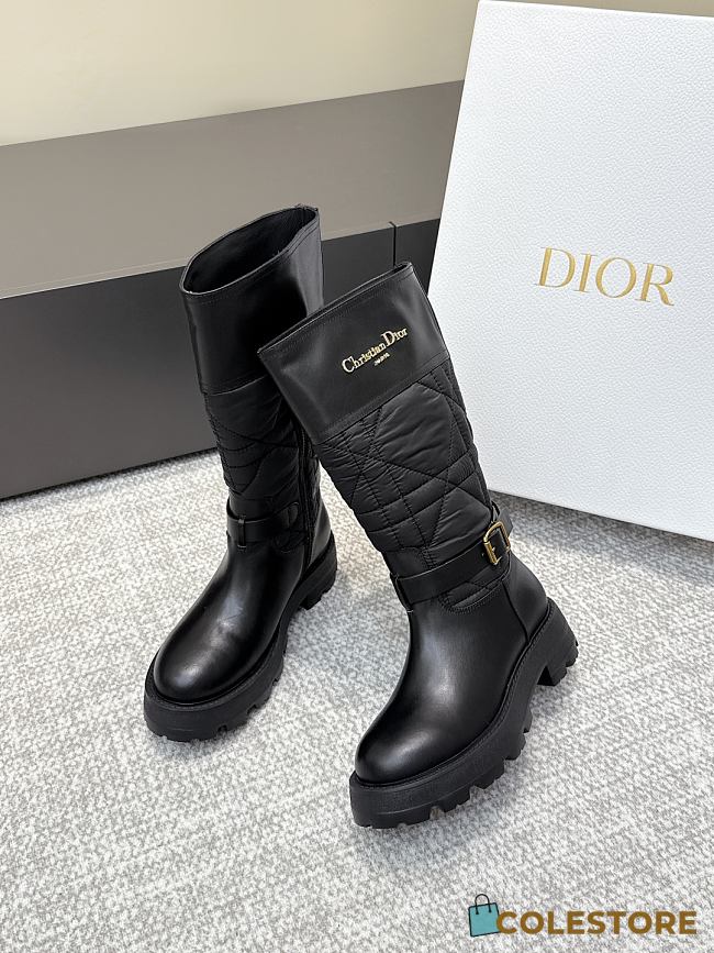 Colestore Dior D-Town Boot Black Calfskin and Nylon with Embroidered Cannage Motif - 1