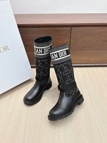 Colestore Dior D-Major Boot Black and White Cannage Tweed and Black Calfskin