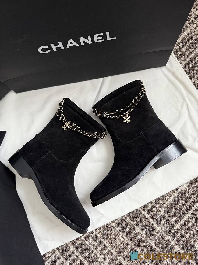 Colestore Chanel Black Suede Ankle Boots - 1
