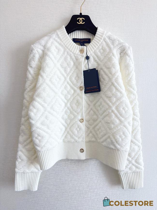 Colestore Louis Vuitton Diamond-Pattern Textured Knit Cardigan in White - 1