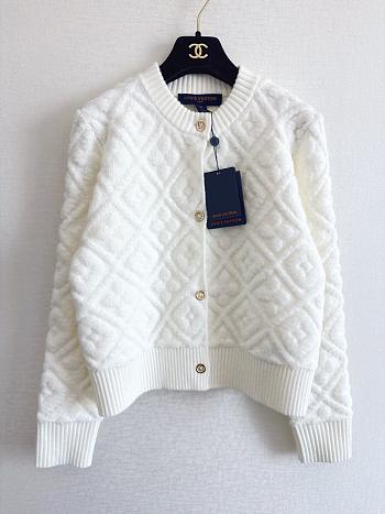 Colestore Louis Vuitton Diamond-Pattern Textured Knit Cardigan in White