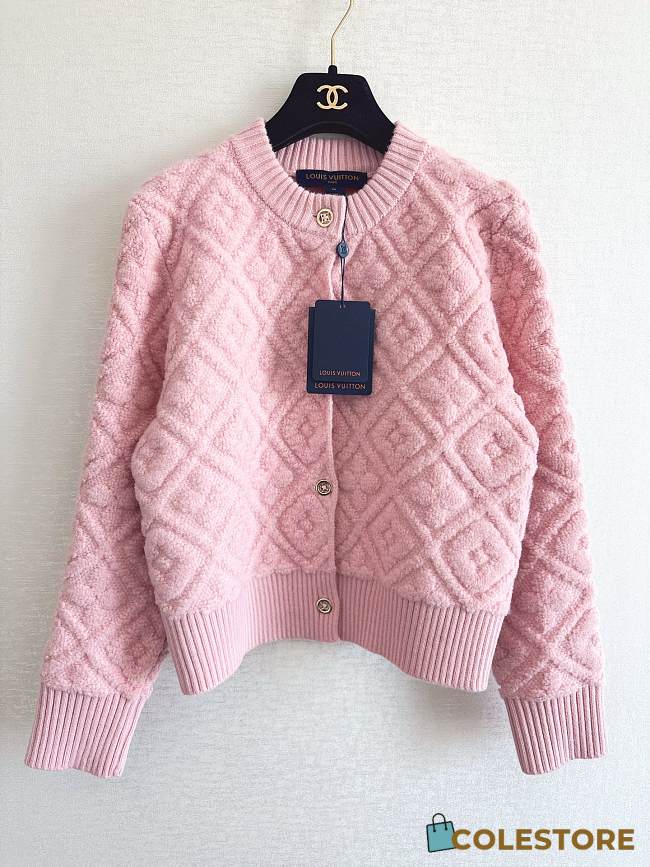 Colestore Louis Vuitton Diamond-Pattern Textured Knit Cardigan in Pink - 1