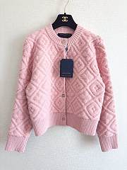 Colestore Louis Vuitton Diamond-Pattern Textured Knit Cardigan in Pink - 1