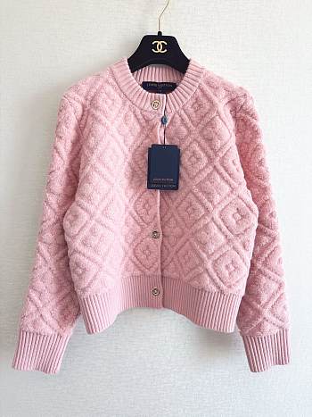 Colestore Louis Vuitton Diamond-Pattern Textured Knit Cardigan in Pink
