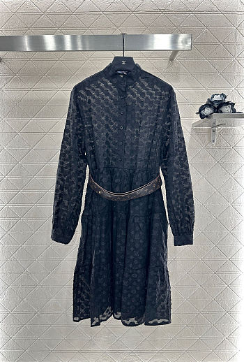 Colestore Louis Vuitton Monogram Sheer Long-Sleeve Shirt Dress in Black