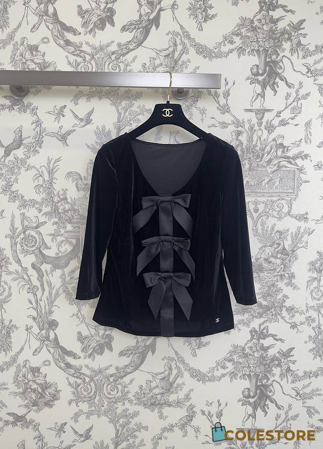 Colestore Chanel Sweetheart Neck Bow Tie Mid-Sleeve Top - 1