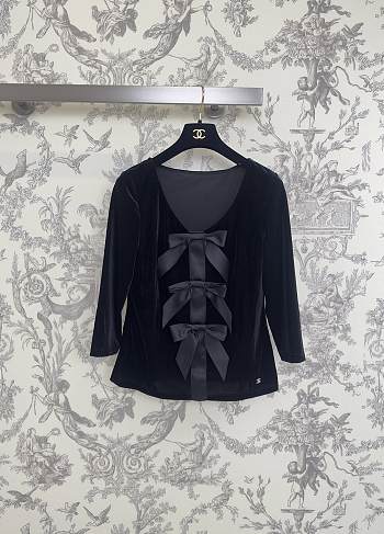 Colestore Chanel Sweetheart Neck Bow Tie Mid-Sleeve Top