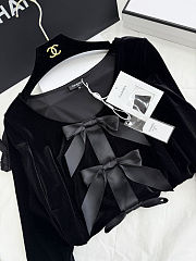 Colestore Chanel Sweetheart Neck Bow Tie Mid-Sleeve Top - 5