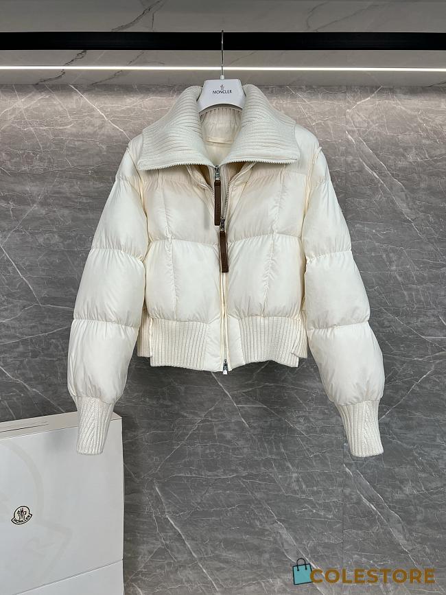 Colestore Moncler Ribbed Collar Down Puffer Jacket in Off-White. - 1