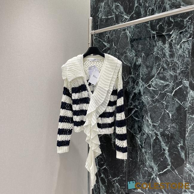 Colestore Dior Marinière Cardigan with Removable Ruched Collar Navy Blue and White Linen-Mohair-Wool-Blend Knit - 1