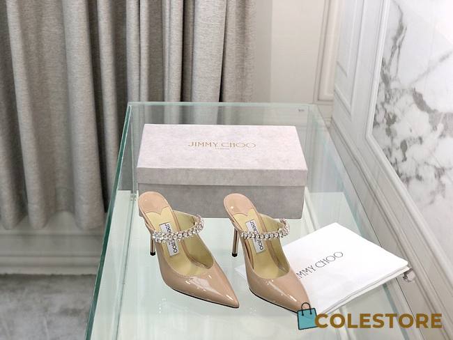Colestore Jimmy Choo Bing 65 Ballet Pink Patent Leather Mules with Crystal Strap - 1