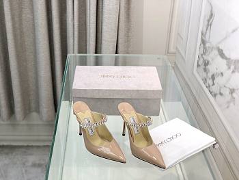 Colestore Jimmy Choo Bing 65 Ballet Pink Patent Leather Mules with Crystal Strap