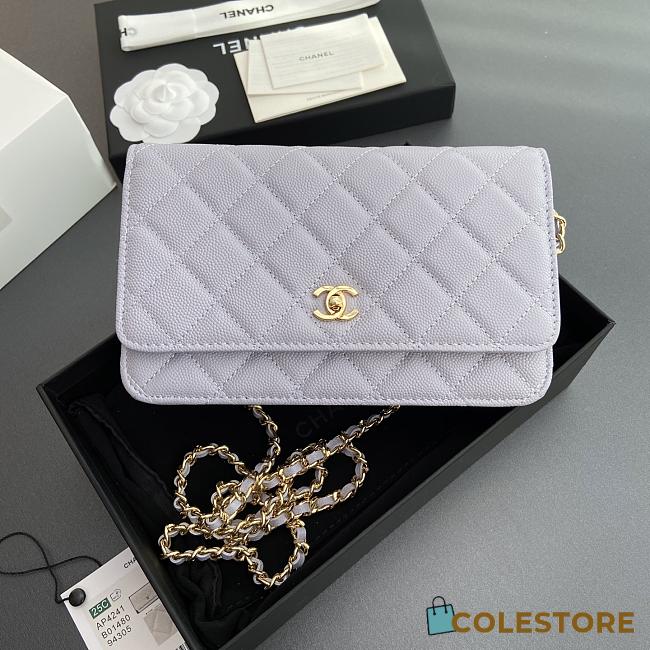 Colestore Chanel Classic Wallet with Strap Grained calfskin & Gold metal Lilac 20x13x3.5cm - 1