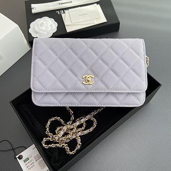 Colestore Chanel Classic Wallet with Strap Grained calfskin & Gold metal Lilac 20x13x3.5cm