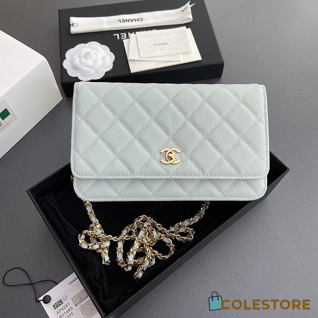 	 Colestore Chanel Classic Wallet with Strap Grained calfskin & Gold metal Mint 20x13x3.5cm - 1