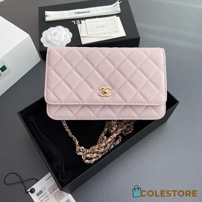 	 Colestore Chanel Classic Wallet with Strap Grained calfskin & Gold metal Light Pink 20x13x3.5cm - 1