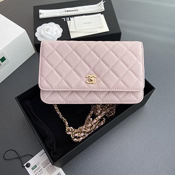 	 Colestore Chanel Classic Wallet with Strap Grained calfskin & Gold metal Light Pink 20x13x3.5cm