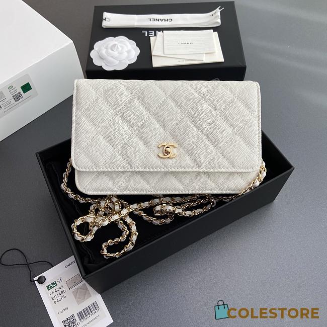	 Colestore Chanel Classic Wallet with Strap Grained calfskin & Gold metal White 20x13x3.5cm - 1