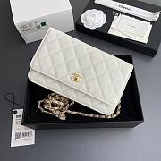 	 Colestore Chanel Classic Wallet with Strap Grained calfskin & Gold metal White 20x13x3.5cm - 3