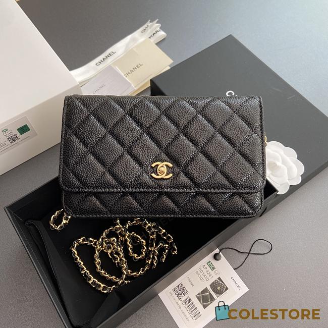 	 Colestore Chanel Classic Wallet with Strap Grained calfskin & Gold metal Black 20x13x3.5cm - 1