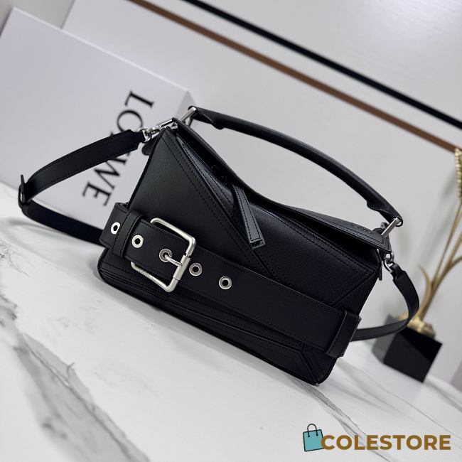 Colestore Loewe Small Puzzle Biker Bag in Shiny Calfskin Black 24x10.5x16.5cm - 1