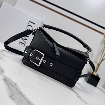 Colestore Loewe Small Puzzle Biker Bag in Shiny Calfskin Black 24x10.5x16.5cm