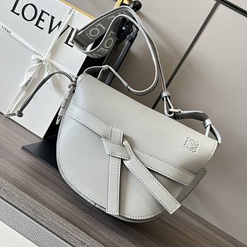 Colestore Loewe Gate Dual Bag in Soft Calfskin and Jacquard Light Grey 26x12.5x19cm 