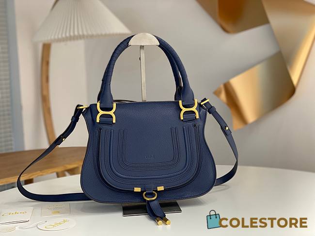 Colestore Chloe Small Marcie Bag in Grained Leather Tapestry Blue 21x16x8cm - 1