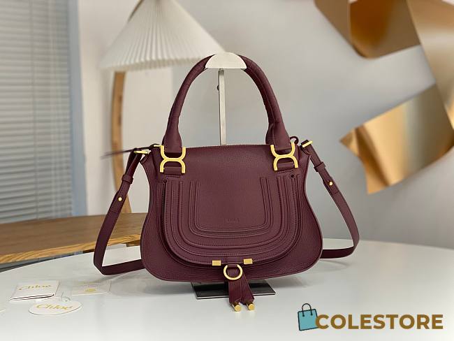 Colestore Chloe Small Marcie Bag in Grained Leather Tapestry Burgundy 21x16x8cm - 1