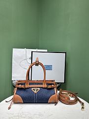 Colestore Prada Denim and Leather Top Handle Bag Dark blue Denim with Tan Leather Trim 23.5x12x9cm - 1