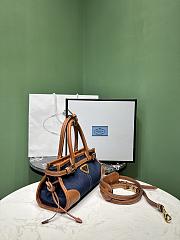Colestore Prada Denim and Leather Top Handle Bag Dark blue Denim with Tan Leather Trim 23.5x12x9cm - 5